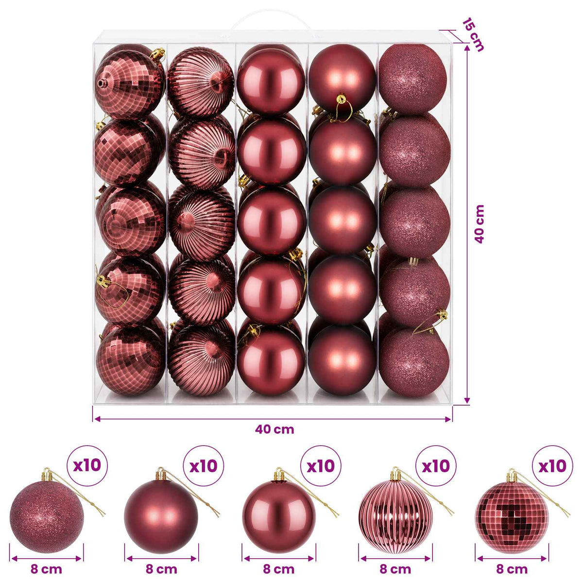 Christmas Ball Set 50 pcs Wine Red 8 cm Polystyrene