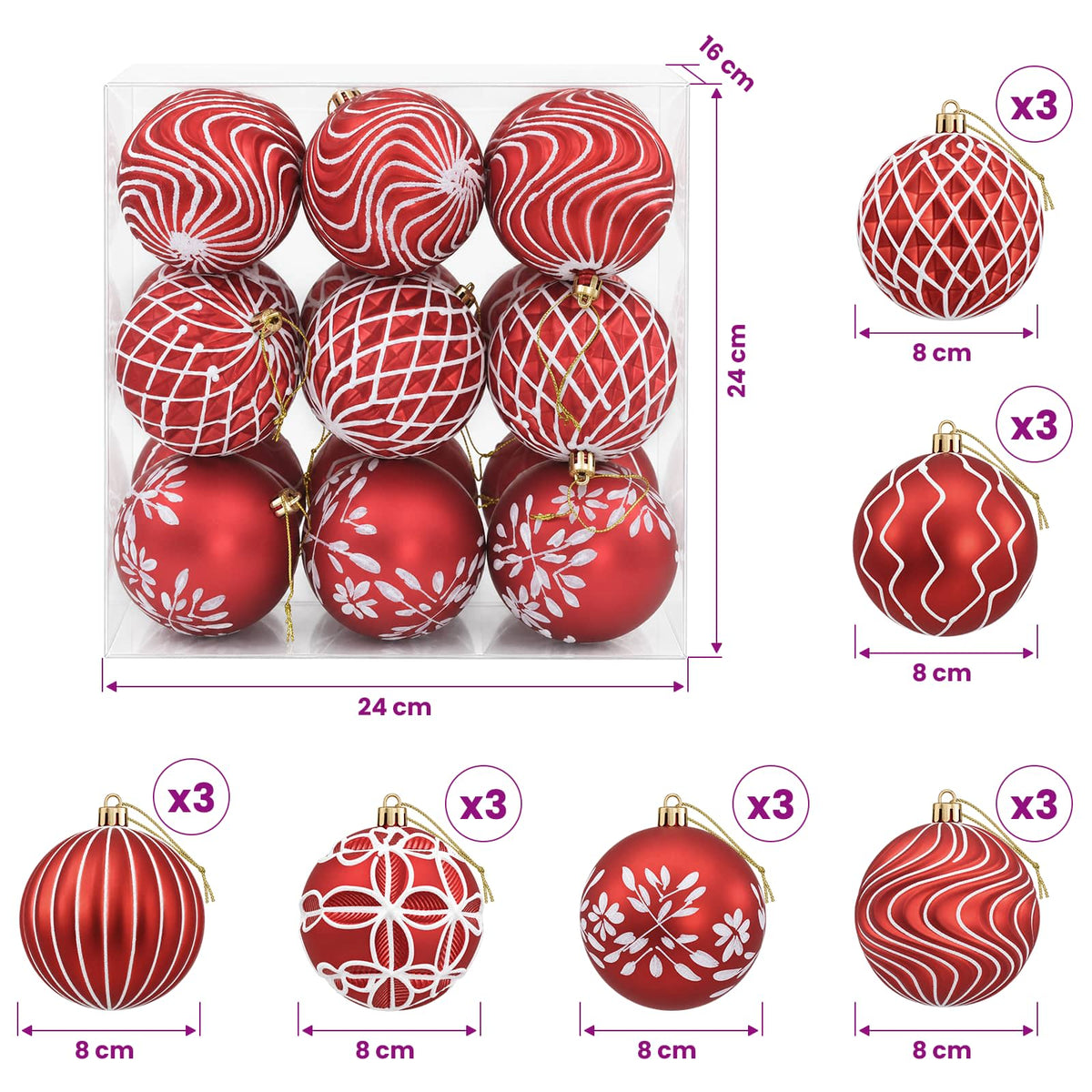 Christmas Ball Set XL 18 pcs Red and White 8 cm Polystyrene