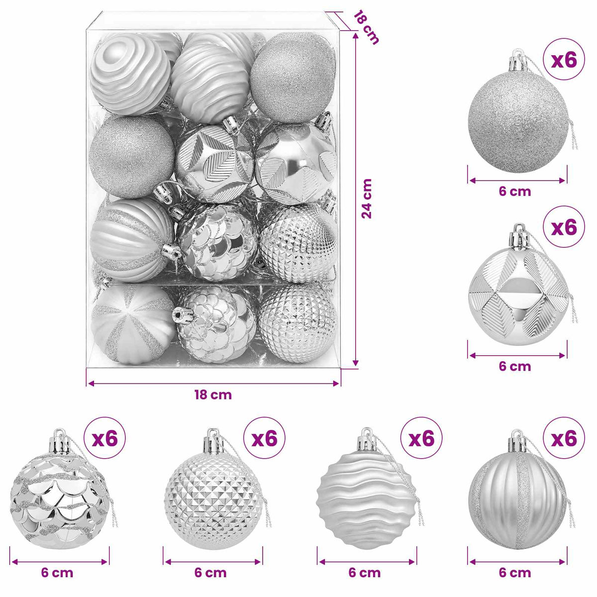 Christmas Ball Set 36 pcs Silver 6 cm Polystyrene
