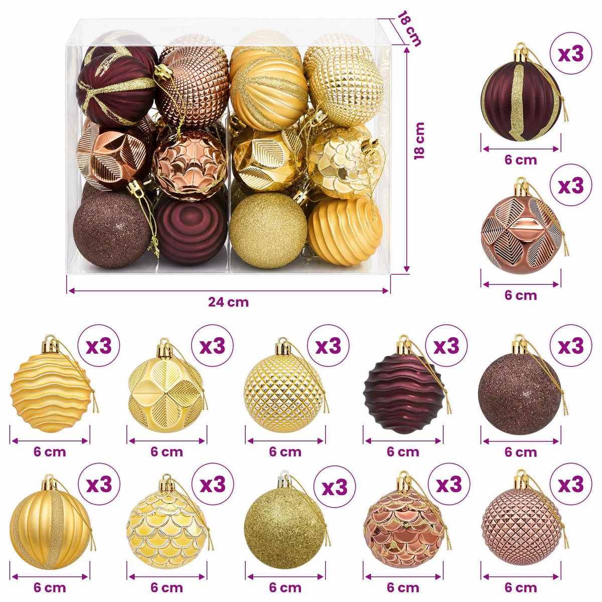 Christmas Ball Set 36 pcs Brown and Gold 6 cm Polystyrene