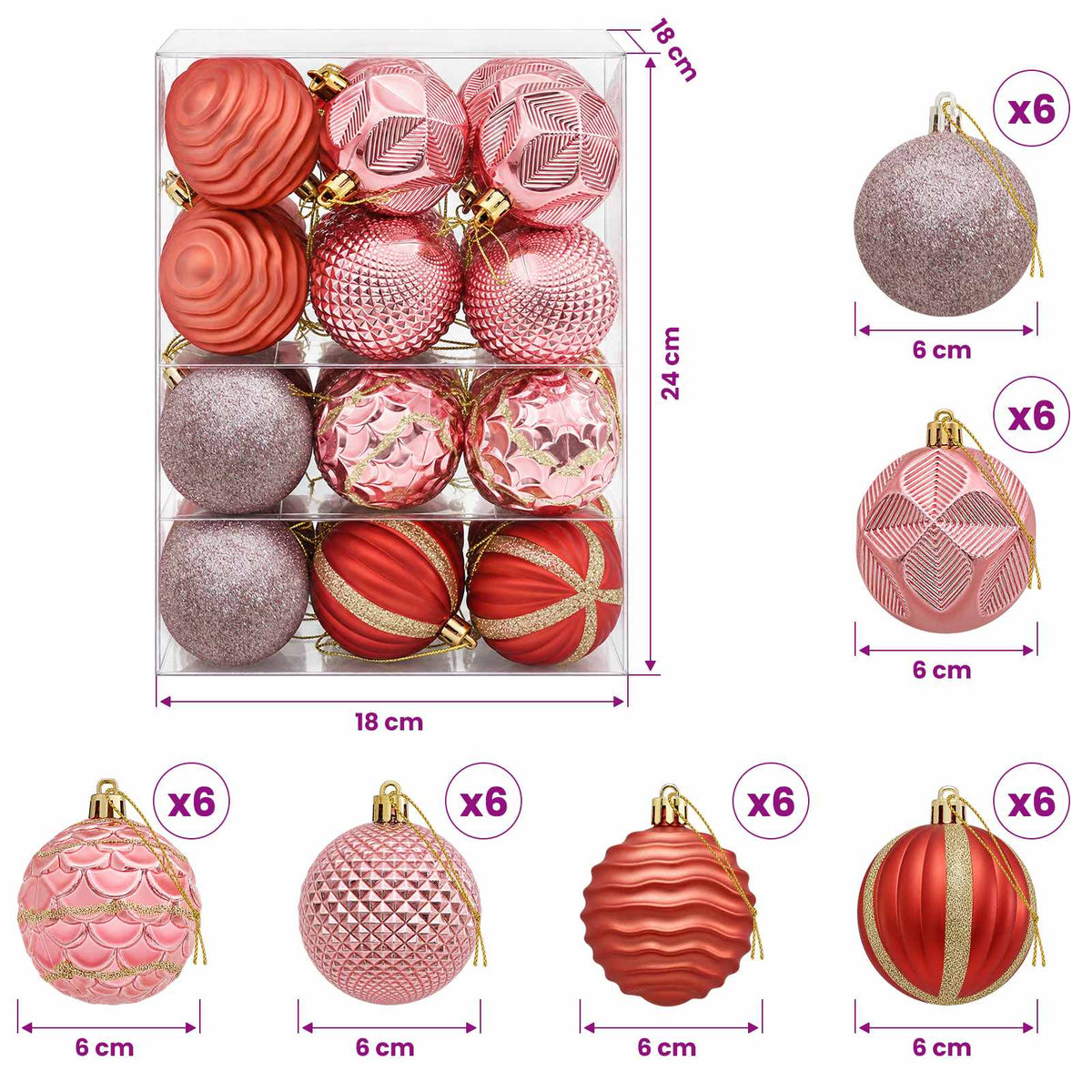 Christmas Ball Set 36 pcs Pink and Rose 6 cm Polystyrene