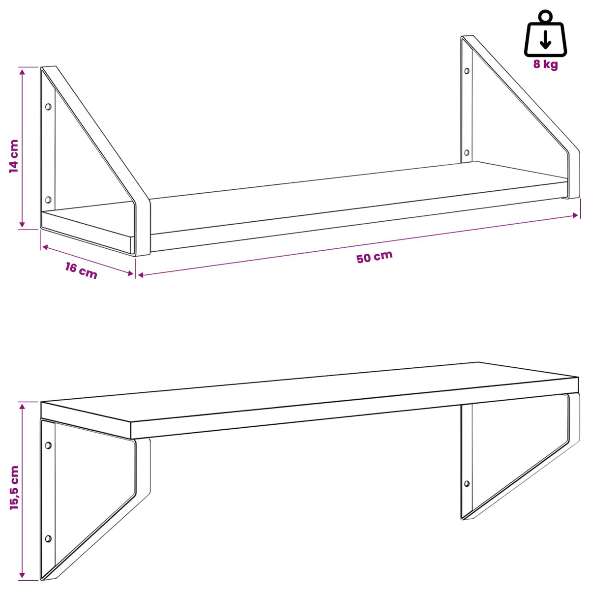 Wall Shelves 2 pcs Old Wood 50 x 16 x 15.5 cm