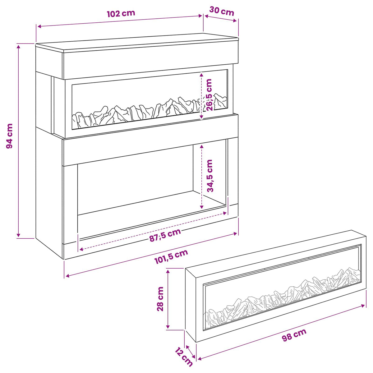 Electric Fireplace Old Wood 102 x 30 x 94 cm Engineered wood