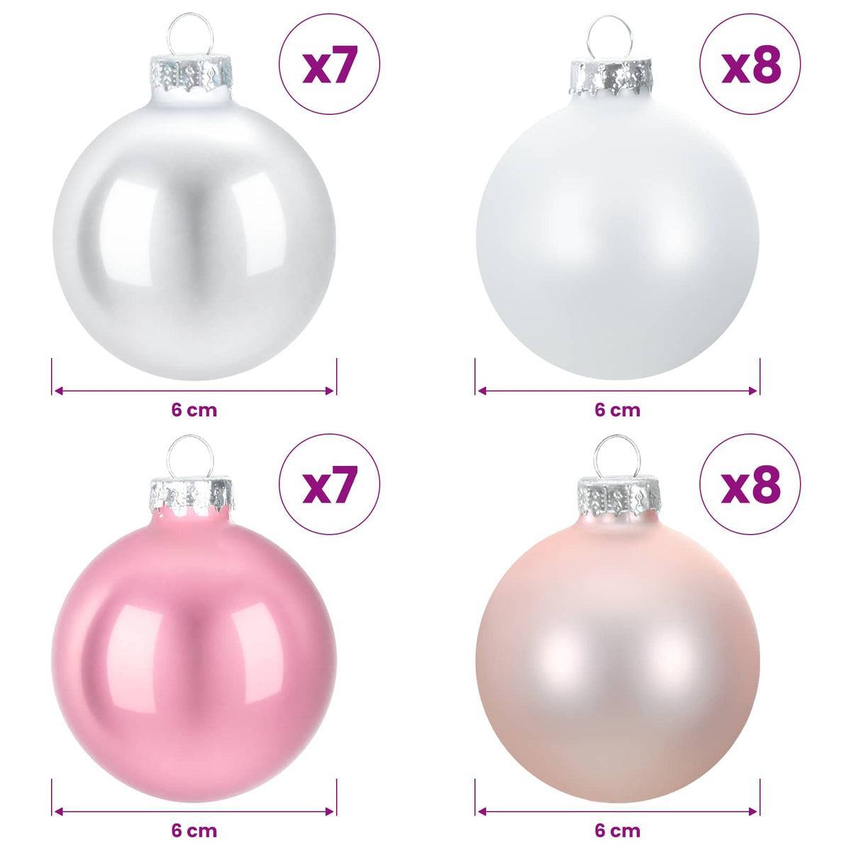 Christmas Ball Set 30 pcs Rose and White 6 cm Polystyrene