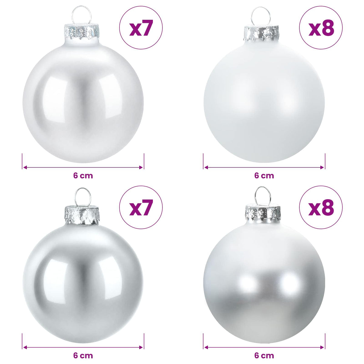 Christmas Ball Set 30 pcs Silver and White 6 cm Polystyrene