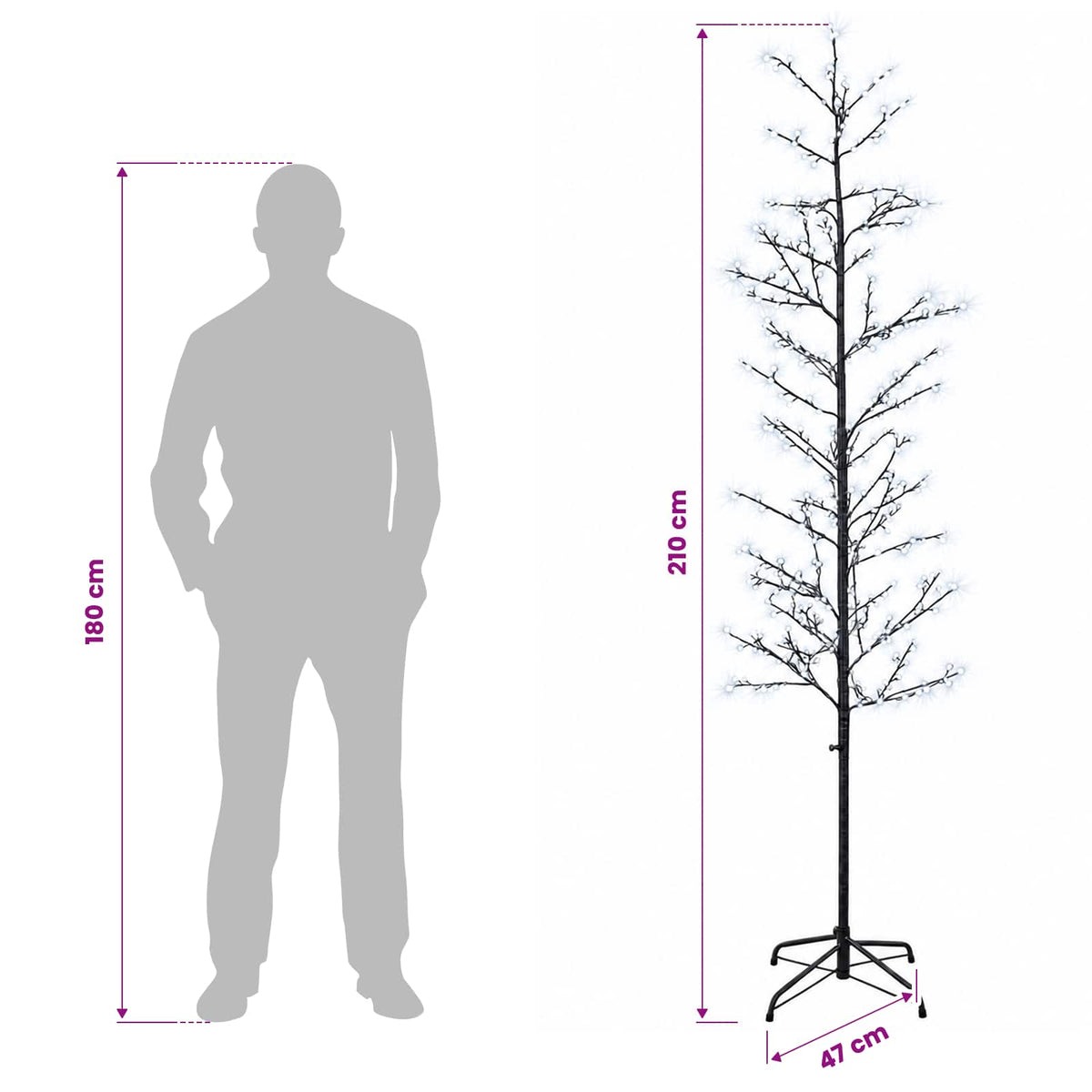 Micro Birch Christmas Tree Black 47 x 210 cm Steel 567 LEDs