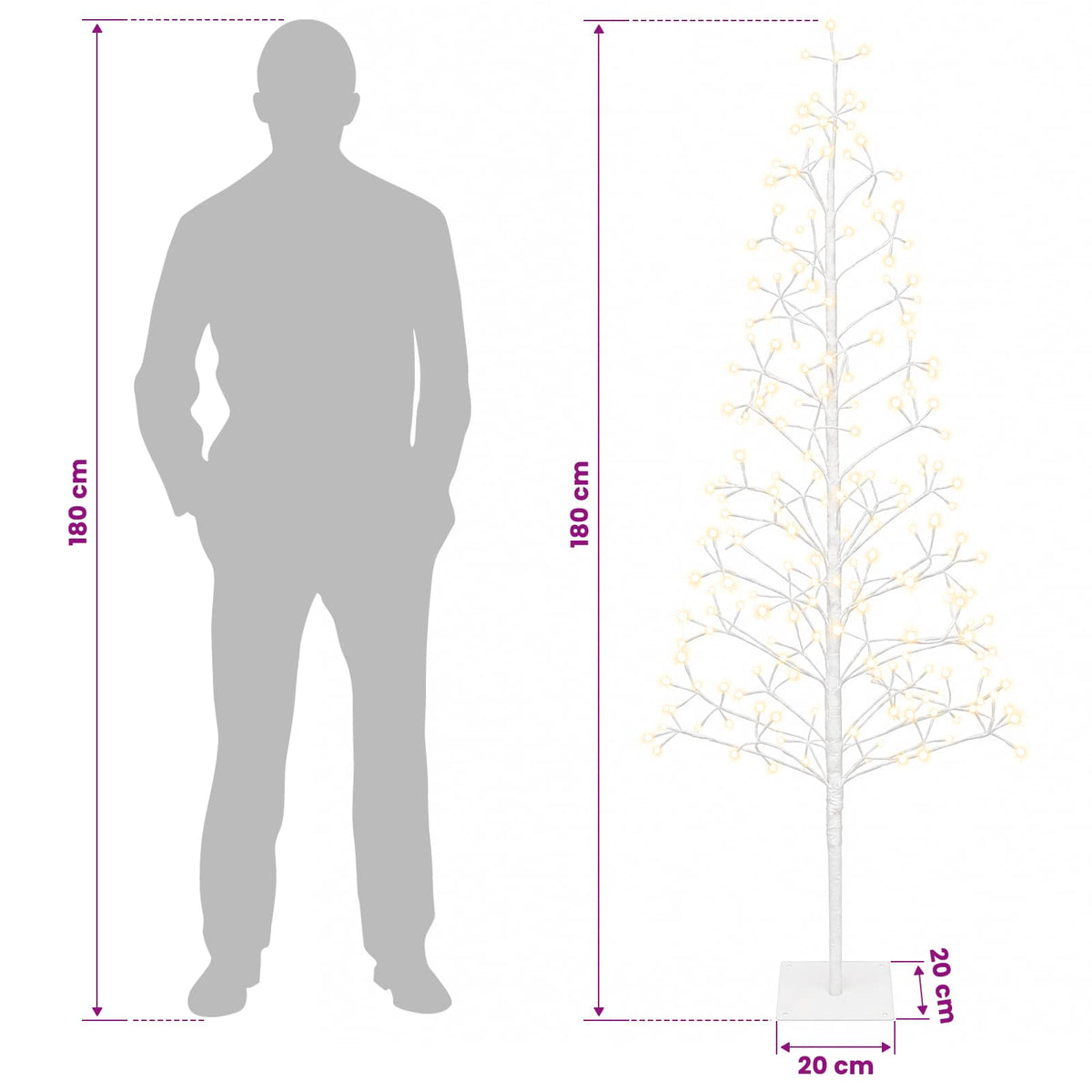 LED String Christmas Tree White 20 x 20 x 180 cm Steel 196 LEDs