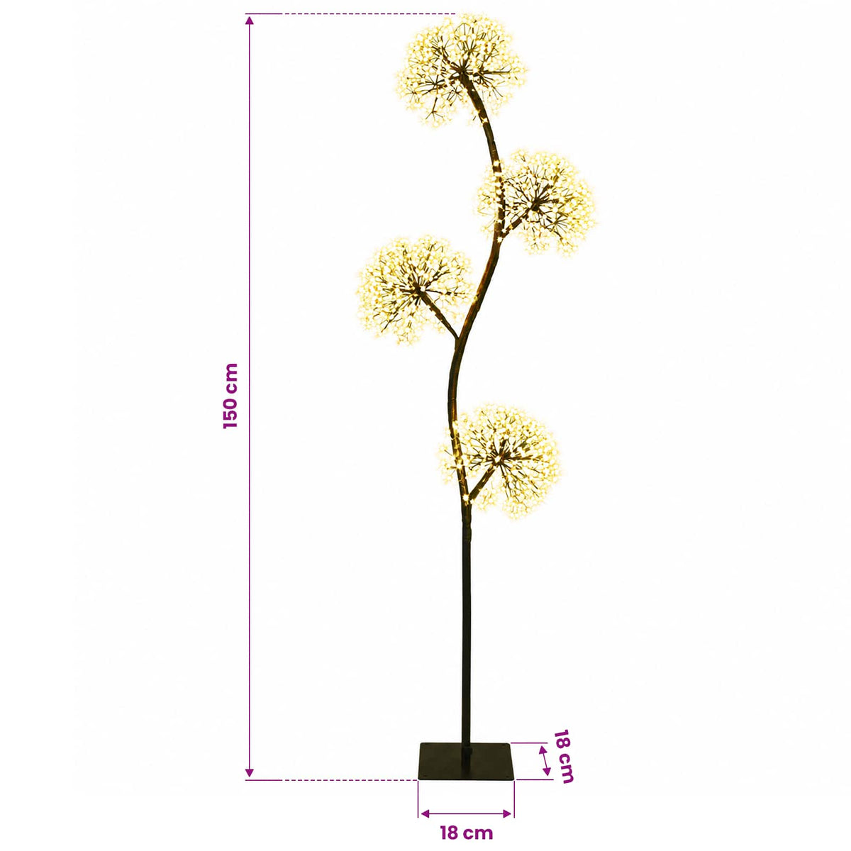 S-Shape LED Christmas Tree Black 18 x 18 x 150 cm Steel