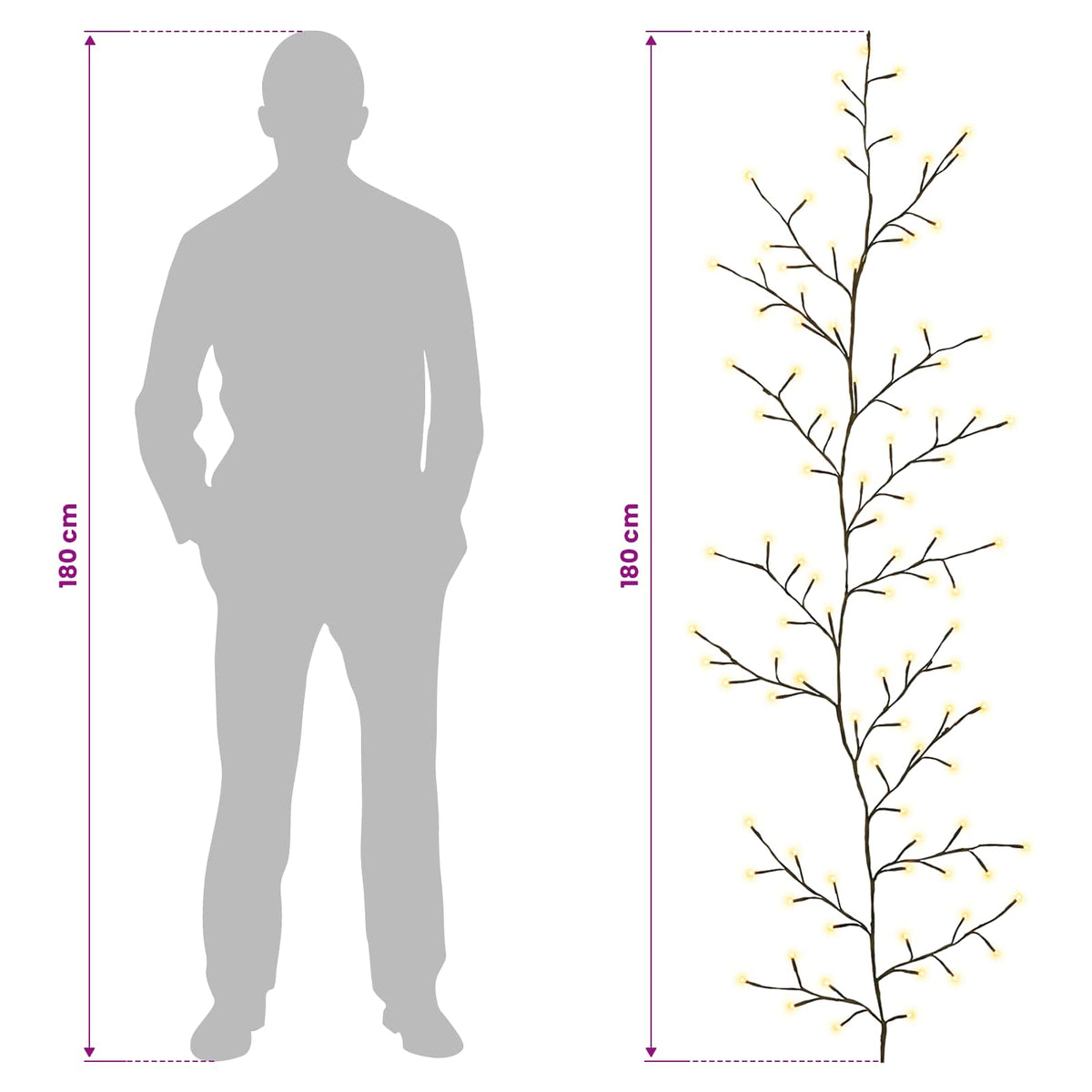 LED Willow Vine Christmas Decoration 2 pcs Black 180 cm Steel
