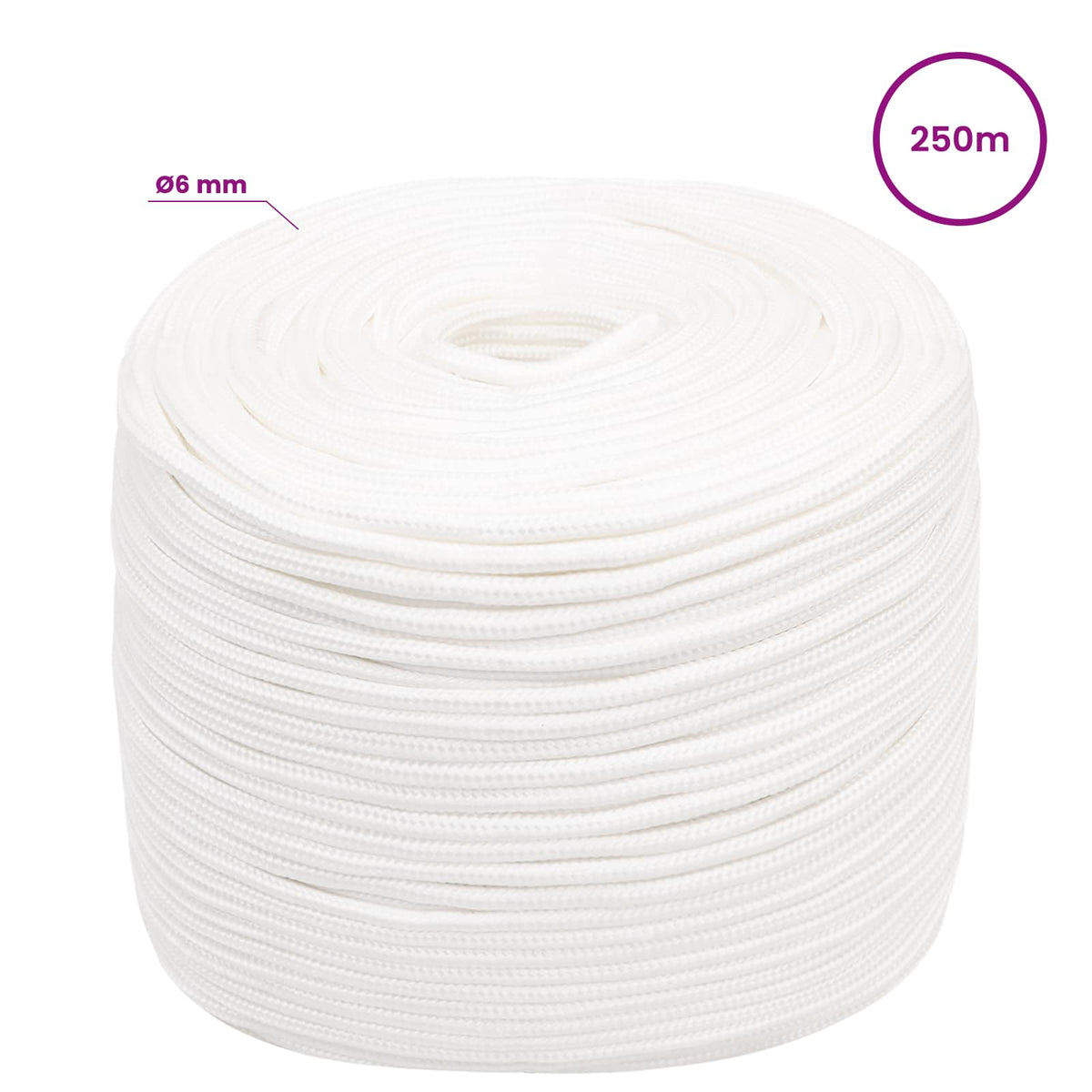Multipurpose Utility Rope 6 mm 250 m White PP 240 kg Max Load