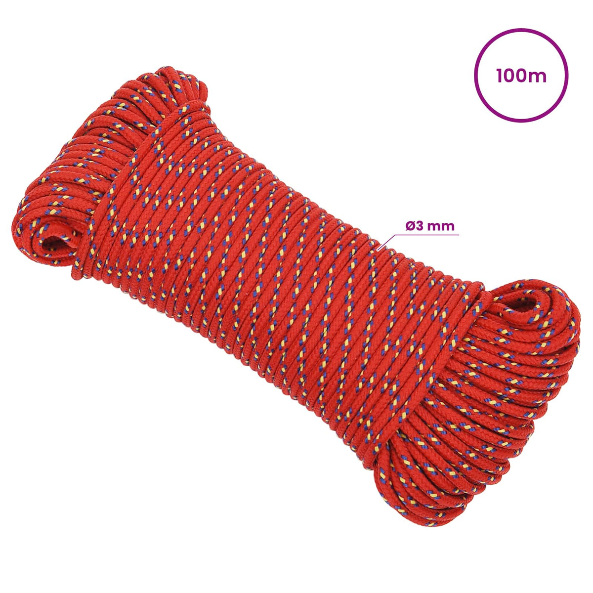 Multipurpose Utility Rope 3 mm 100 m Red PP 67.5 kg Max Load