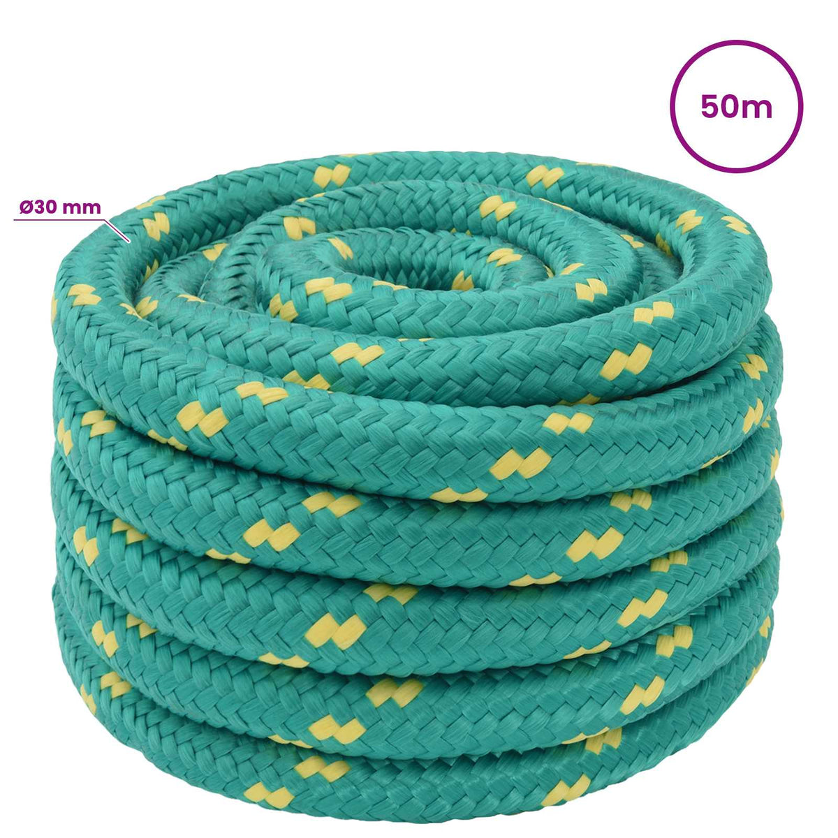 Multipurpose Utility Rope 30 mm 50 m Green PP 5400 kg Max Load
