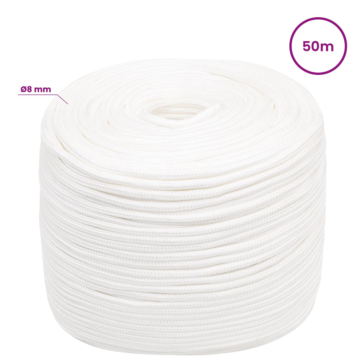 Multipurpose Utility Rope 8 mm 50 m White PP 420 kg Max Load