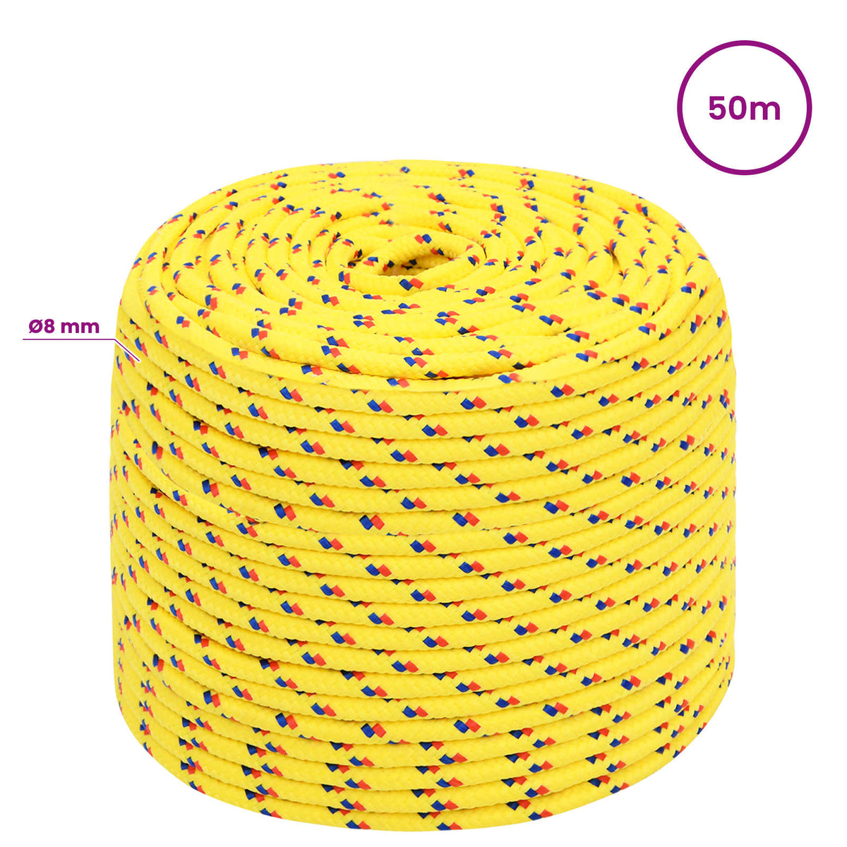 Multipurpose Utility Rope 8 mm 50 m Yellow PP 420 kg Max Load