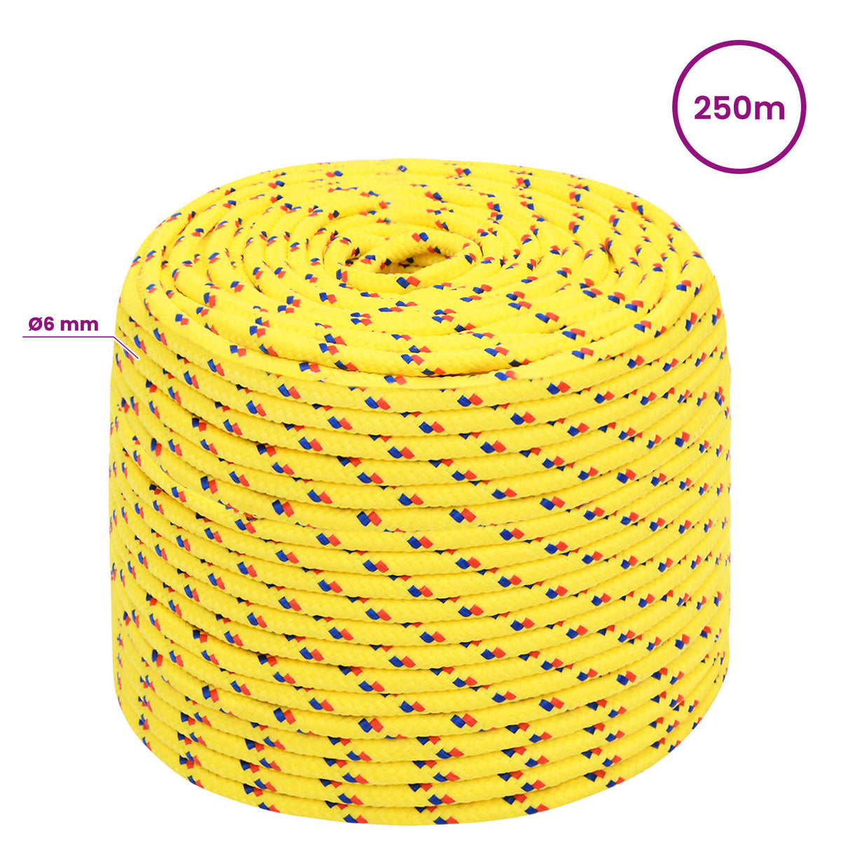Multipurpose Utility Rope 6 mm 250 m Yellow PP 240 kg Max Load
