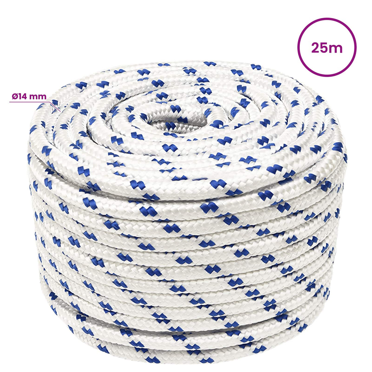 Multipurpose Utility Rope 14 mm 25 m White and Blue PP