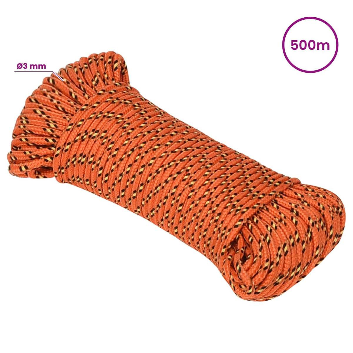 Multipurpose Utility Rope 3 mm 500 m Orange PP 67.5 kg Max Load
