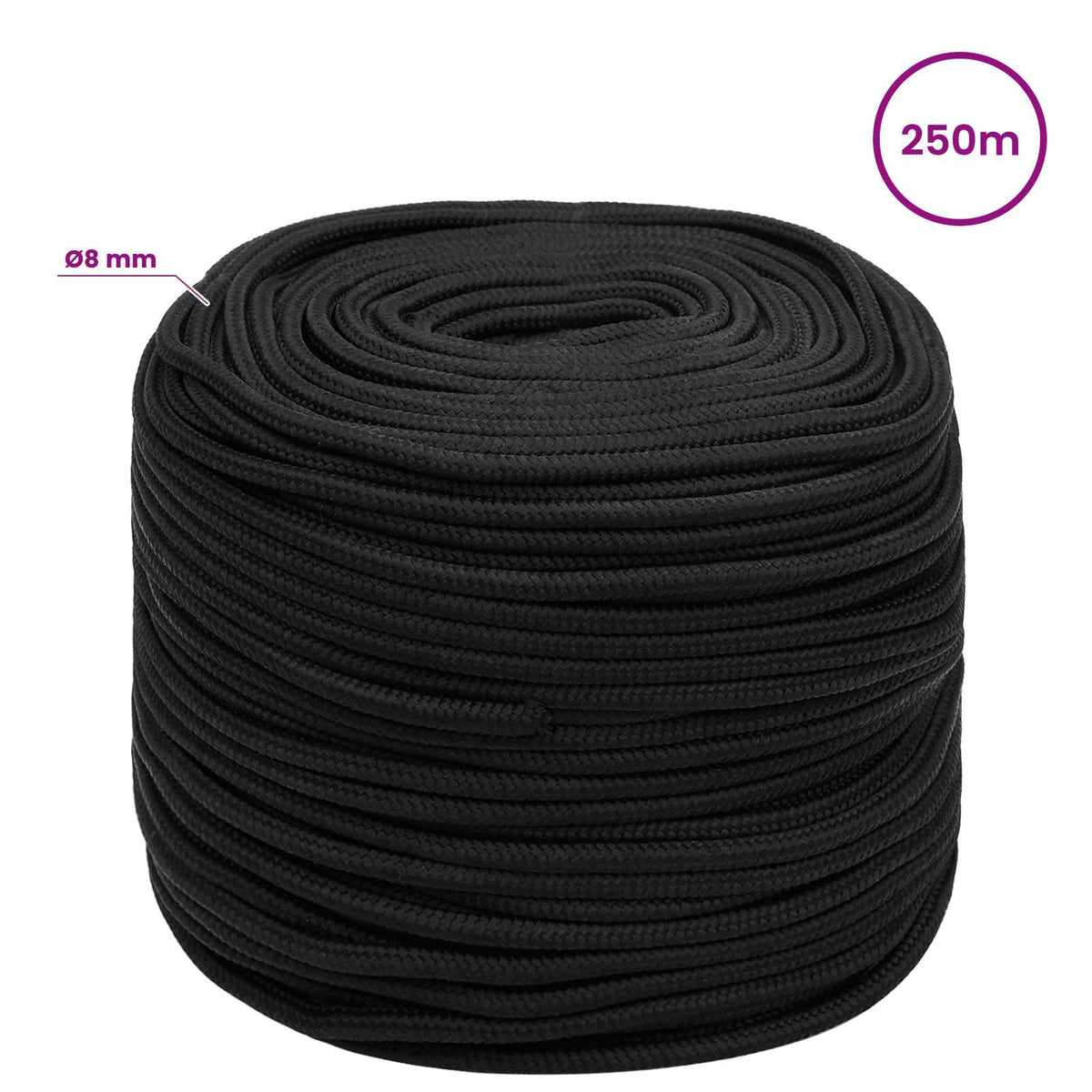 Multipurpose Utility Rope 8 mm 250 m Black PP 420 kg Max Load