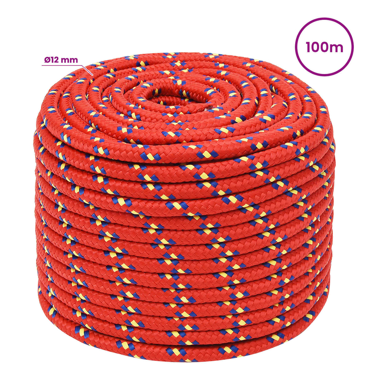 Multipurpose Utility Rope 12 mm 100 m Red PP 930 kg Max Load