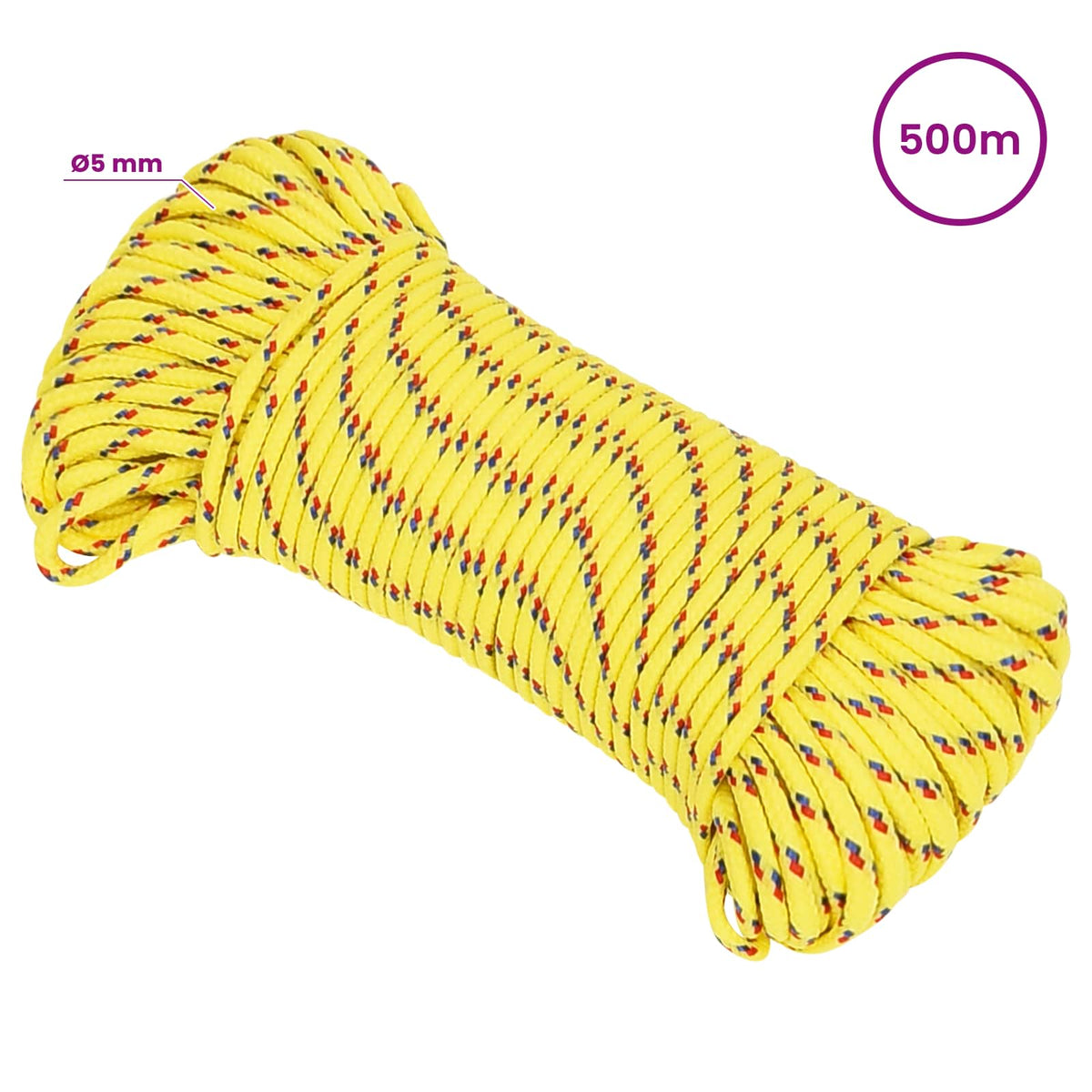 Multipurpose Utility Rope 5 mm 500 m Yellow PP 150 kg Max Load