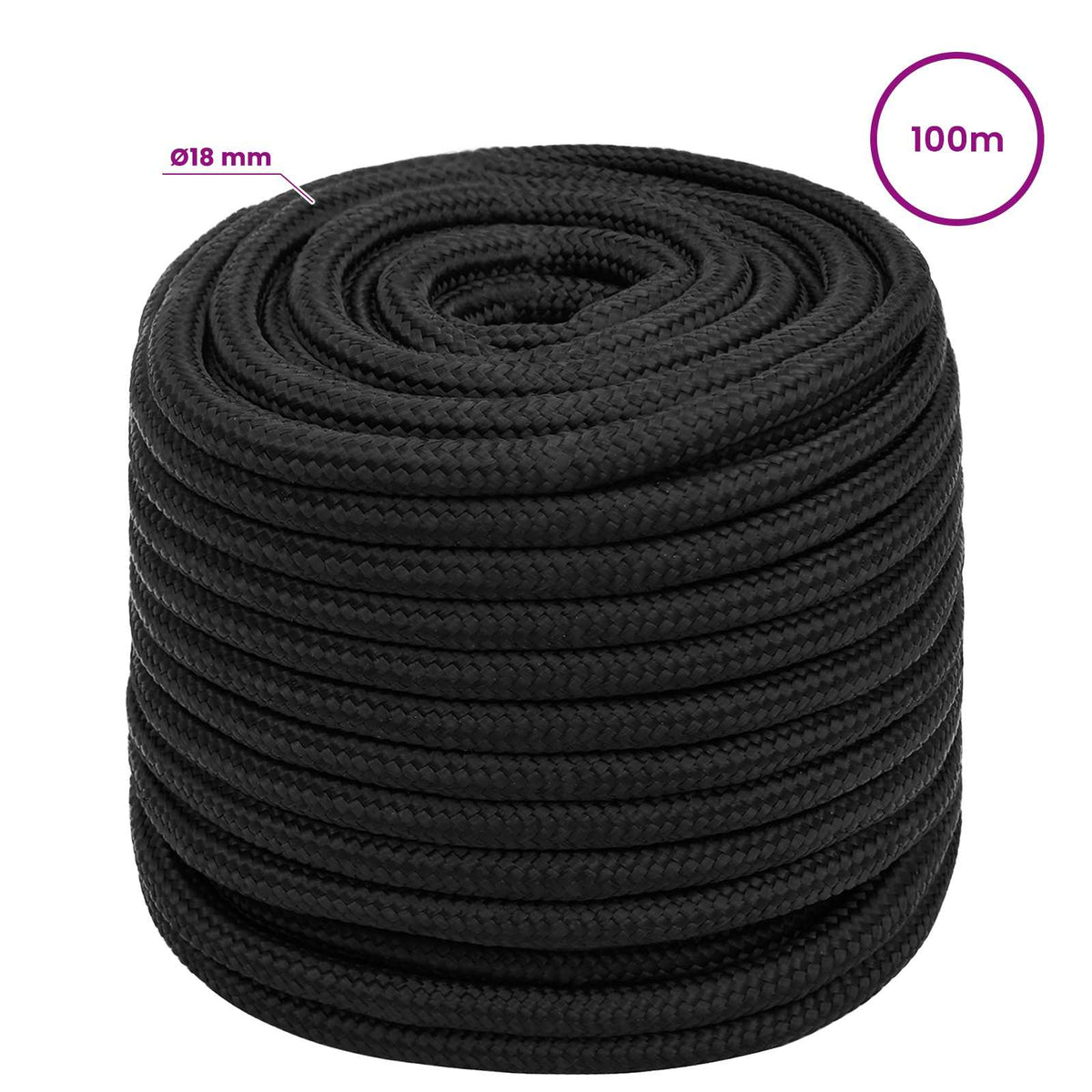 Multipurpose Utility Rope 18 mm 100 m Black PP 1995 kg Max Load