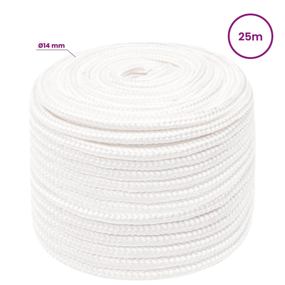 Multipurpose Utility Rope 14 mm 25 m White PP 1275 kg Max Load