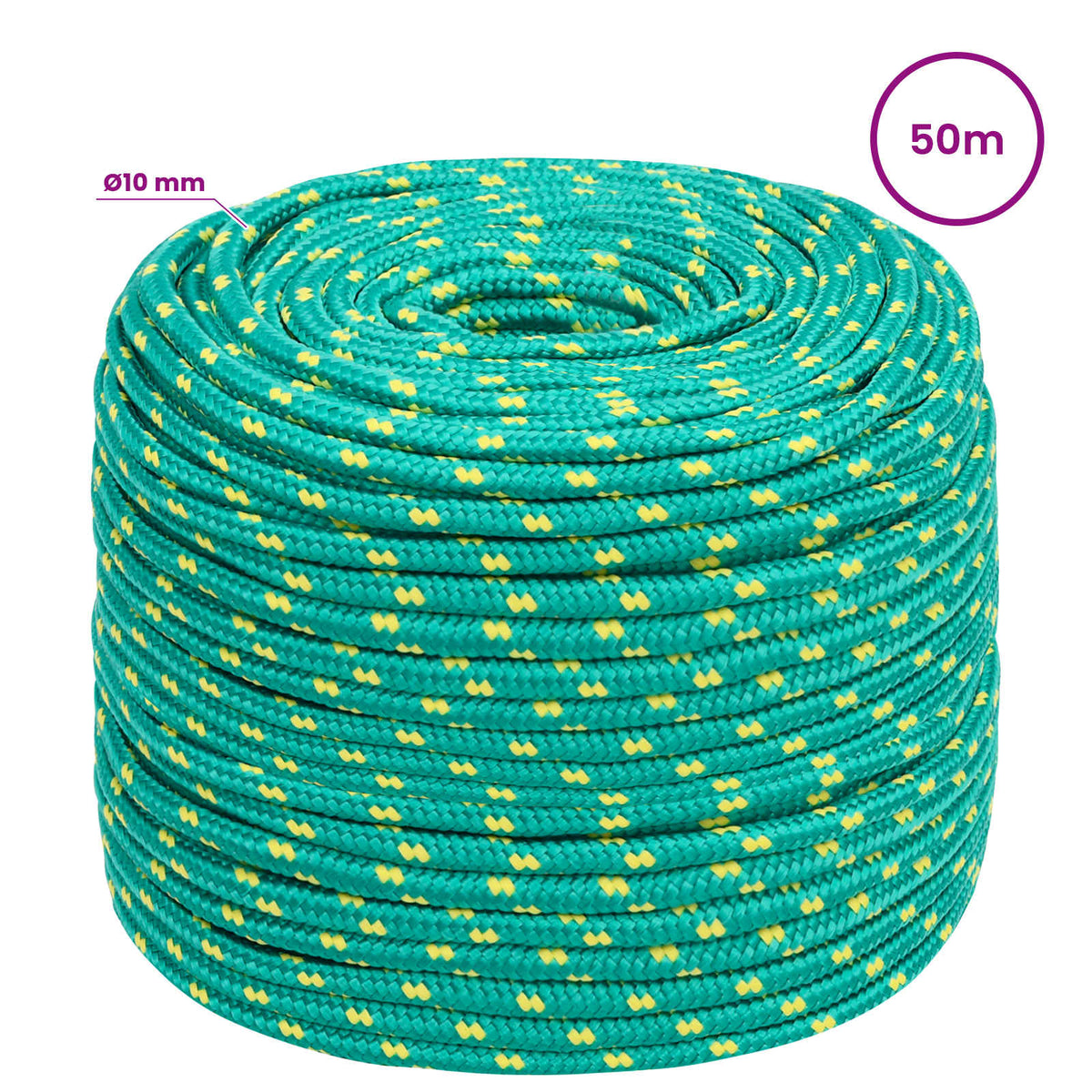 Multipurpose Utility Rope 10 mm 50 m Green PP 645 kg Max Load
