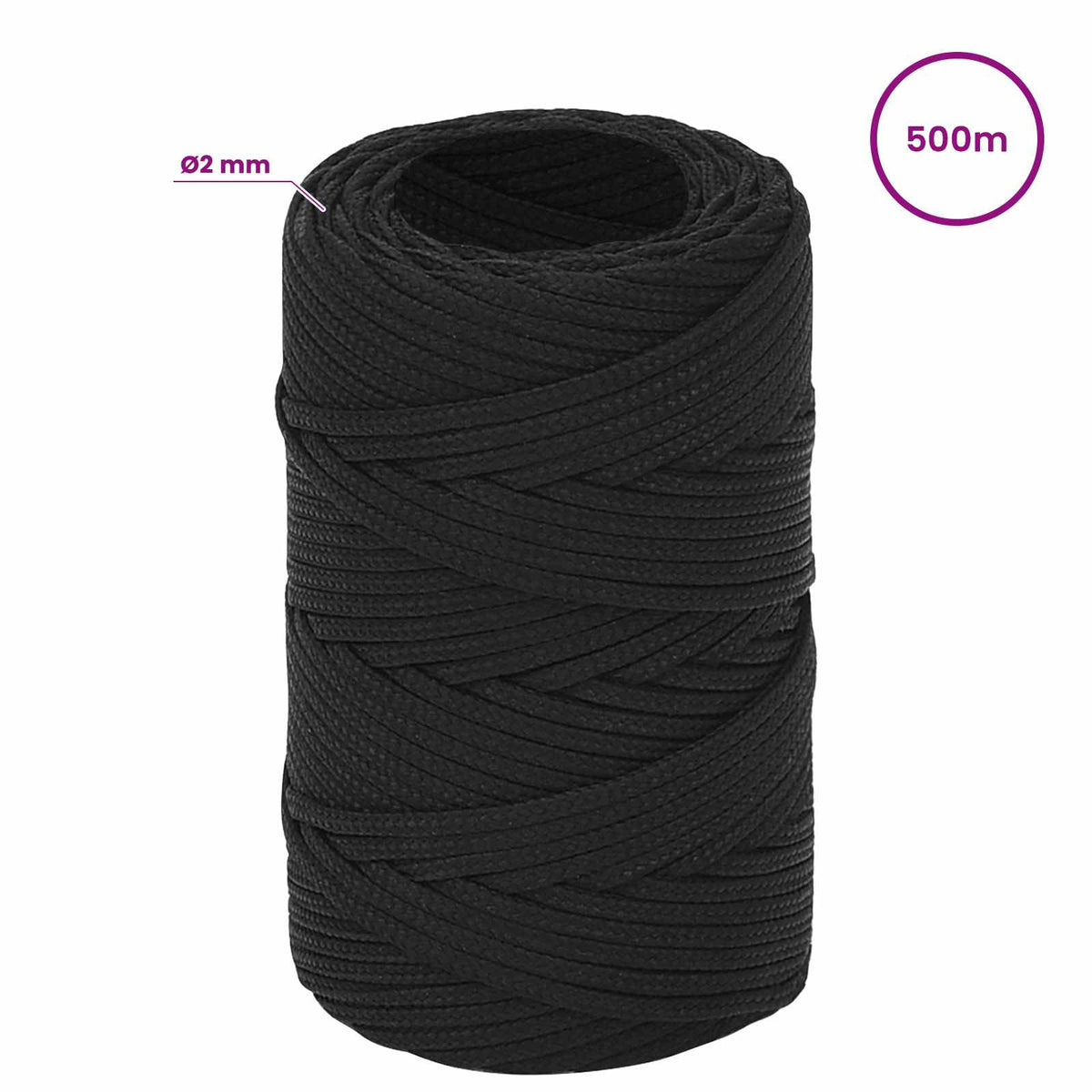 Multipurpose Utility Rope 2 mm 500 m Black PP 27 kg Max Load