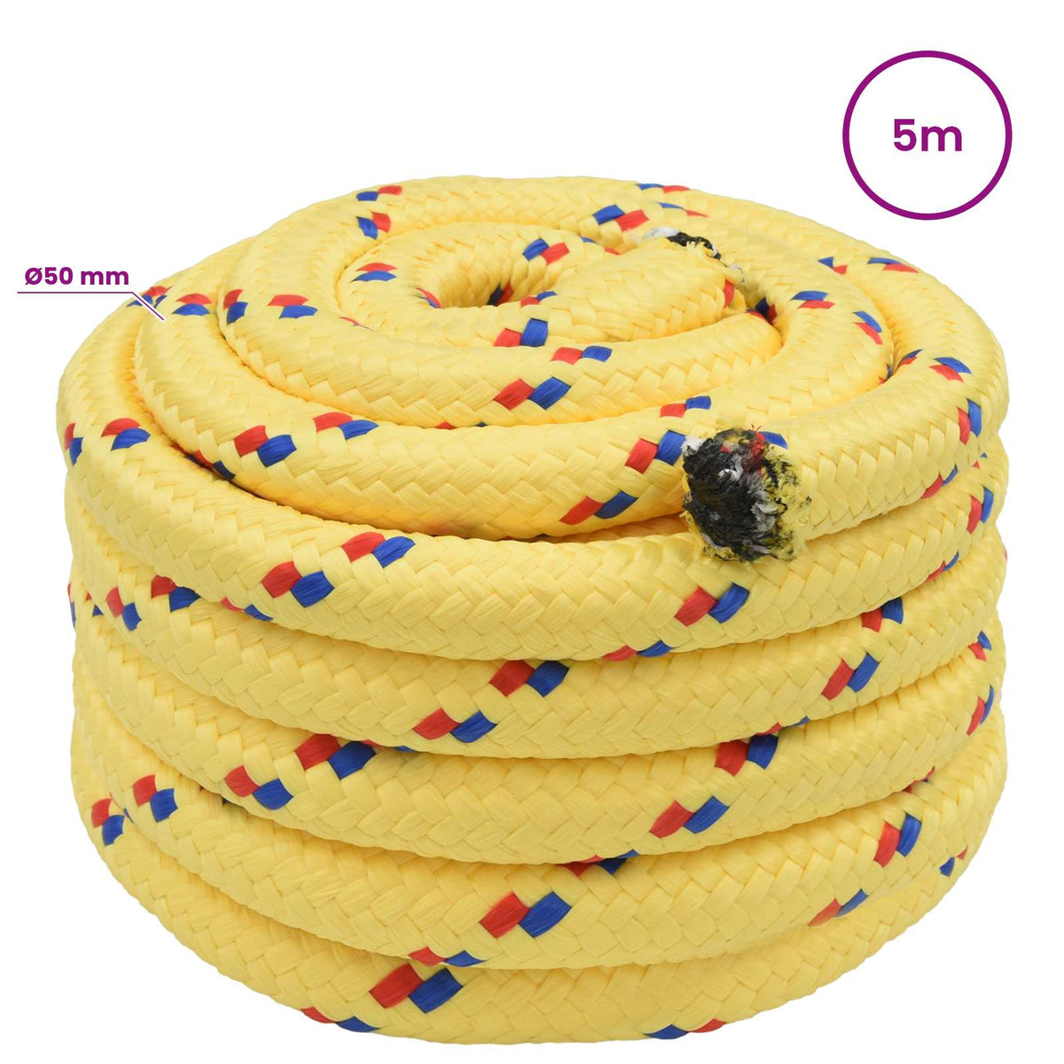 Multipurpose Utility Rope 50 mm 5 m Yellow PP 15000 kg Max Load