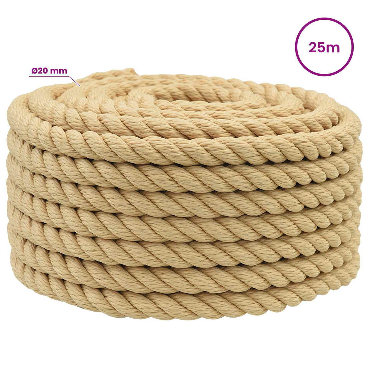 Multipurpose Utility Rope 20 mm 25 m Natural PP
