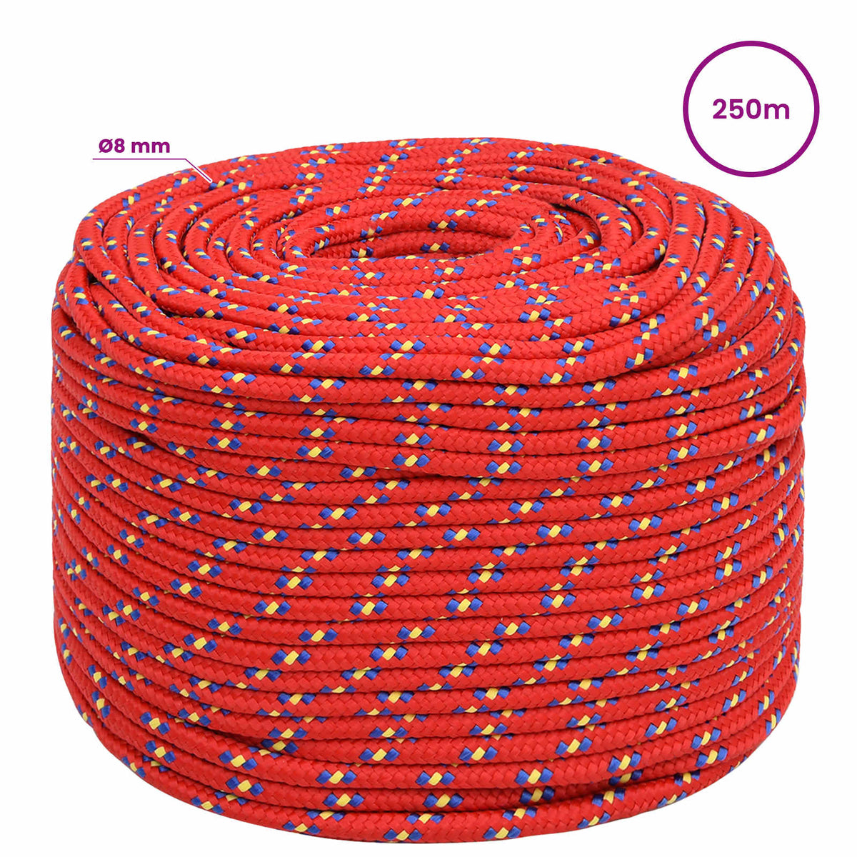 Multipurpose Utility Rope 8 mm 250 m Red PP 420 kg Max Load