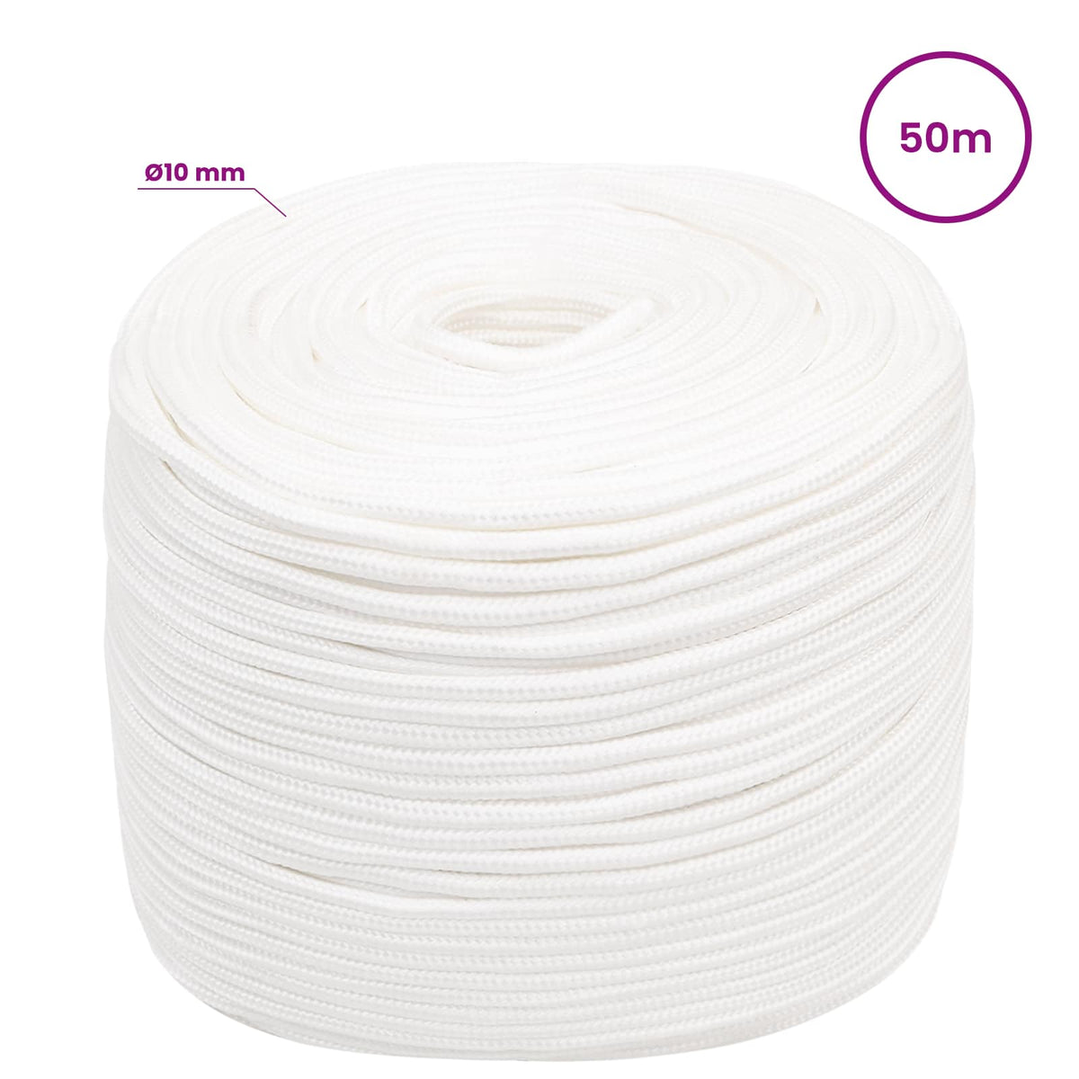 Multipurpose Utility Rope 10 mm 50 m White PP 645 kg Max Load