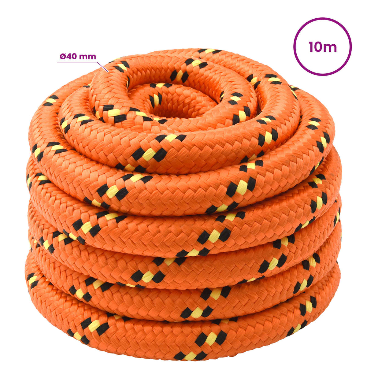 Multipurpose Utility Rope 40 mm 10 m Orange PP 9600 kg Max Load