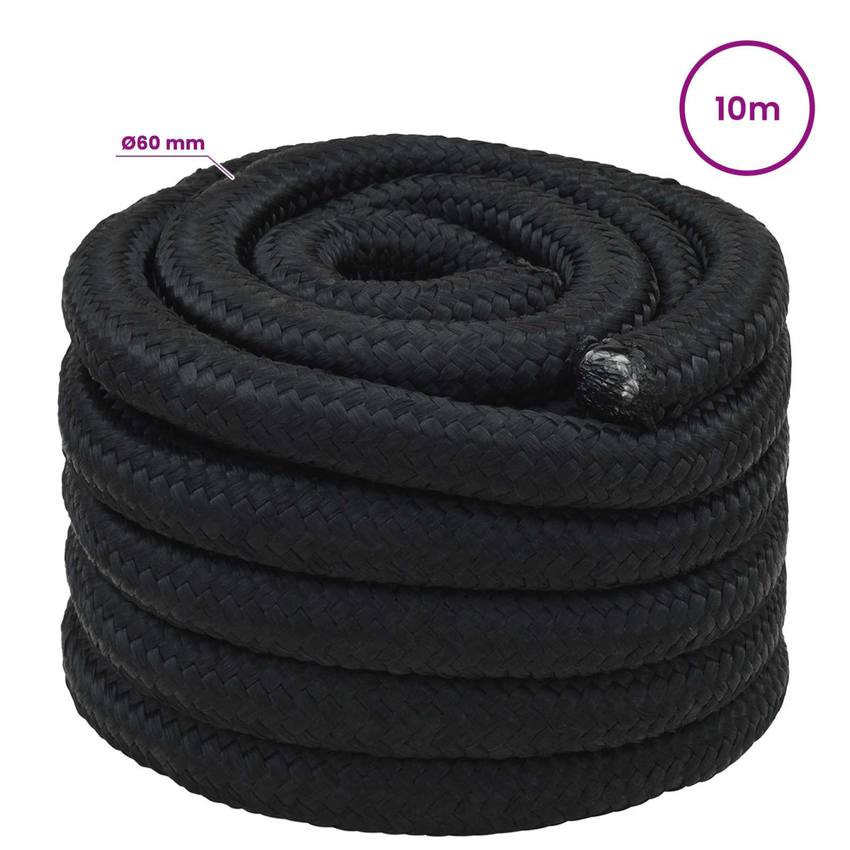 Multipurpose Utility Rope 60 mm 10 m Black PP 21600 kg Max Load