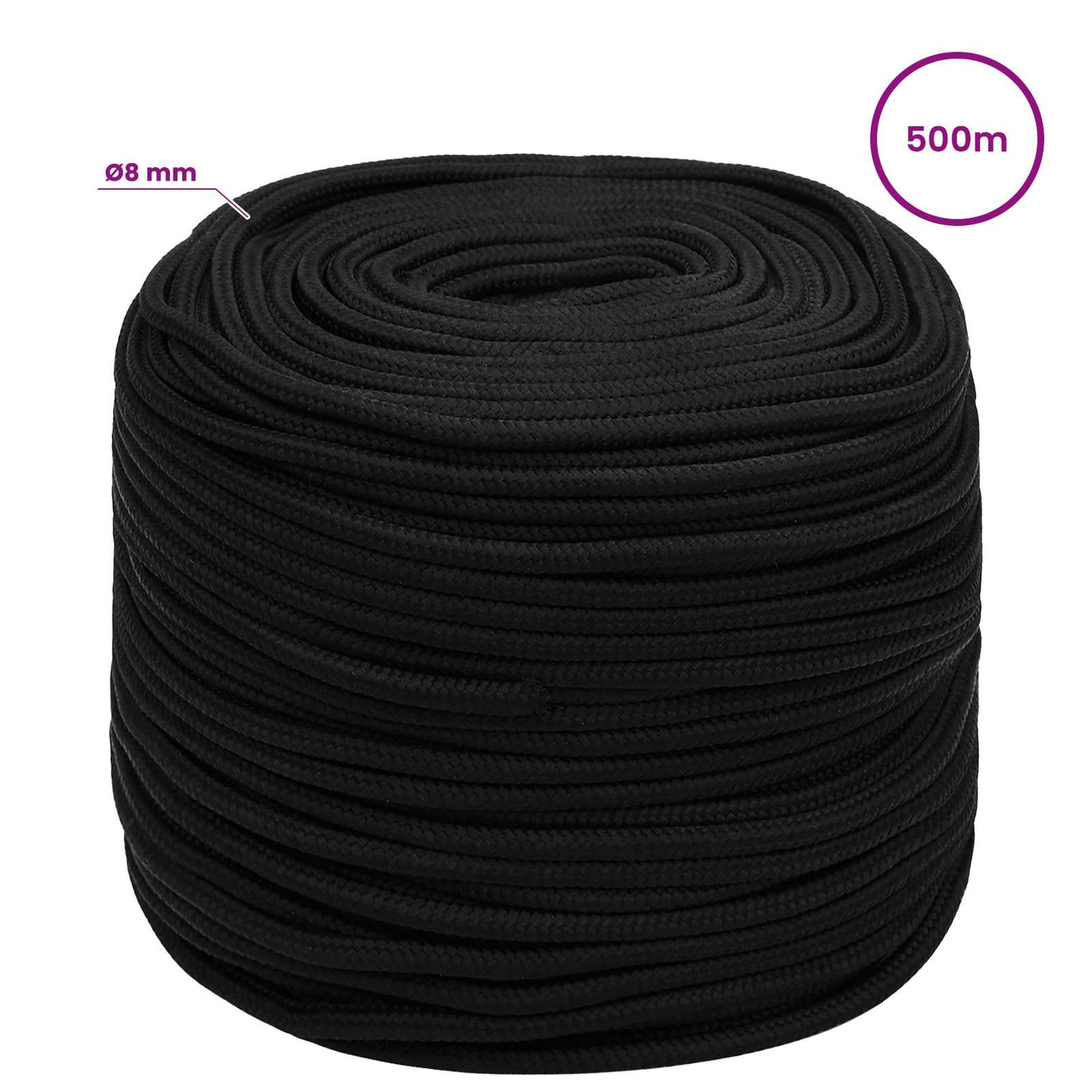 Multipurpose Utility Rope 8 mm 500 m Black Polyester