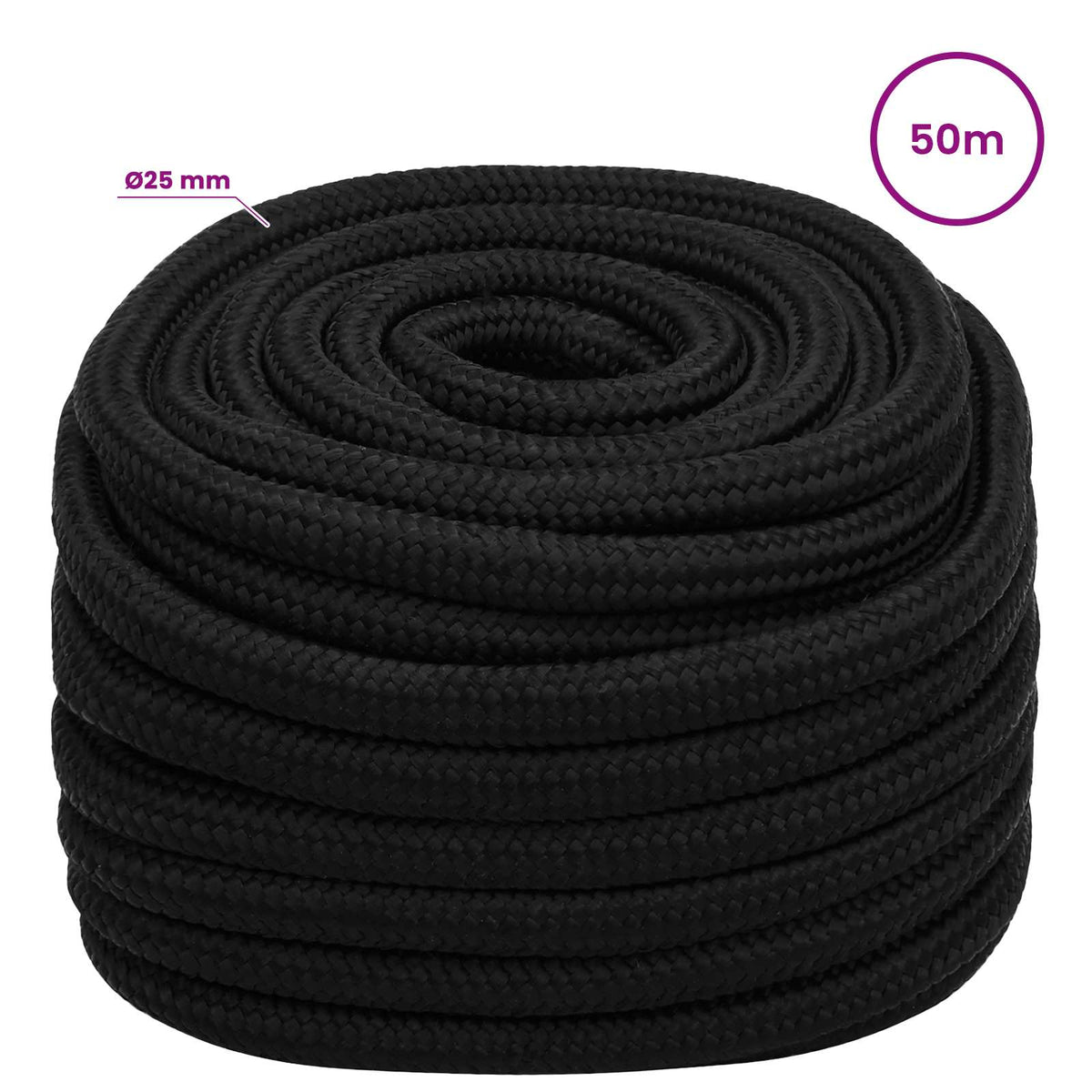 Multipurpose Utility Rope 25 mm 50 m Black Polyester