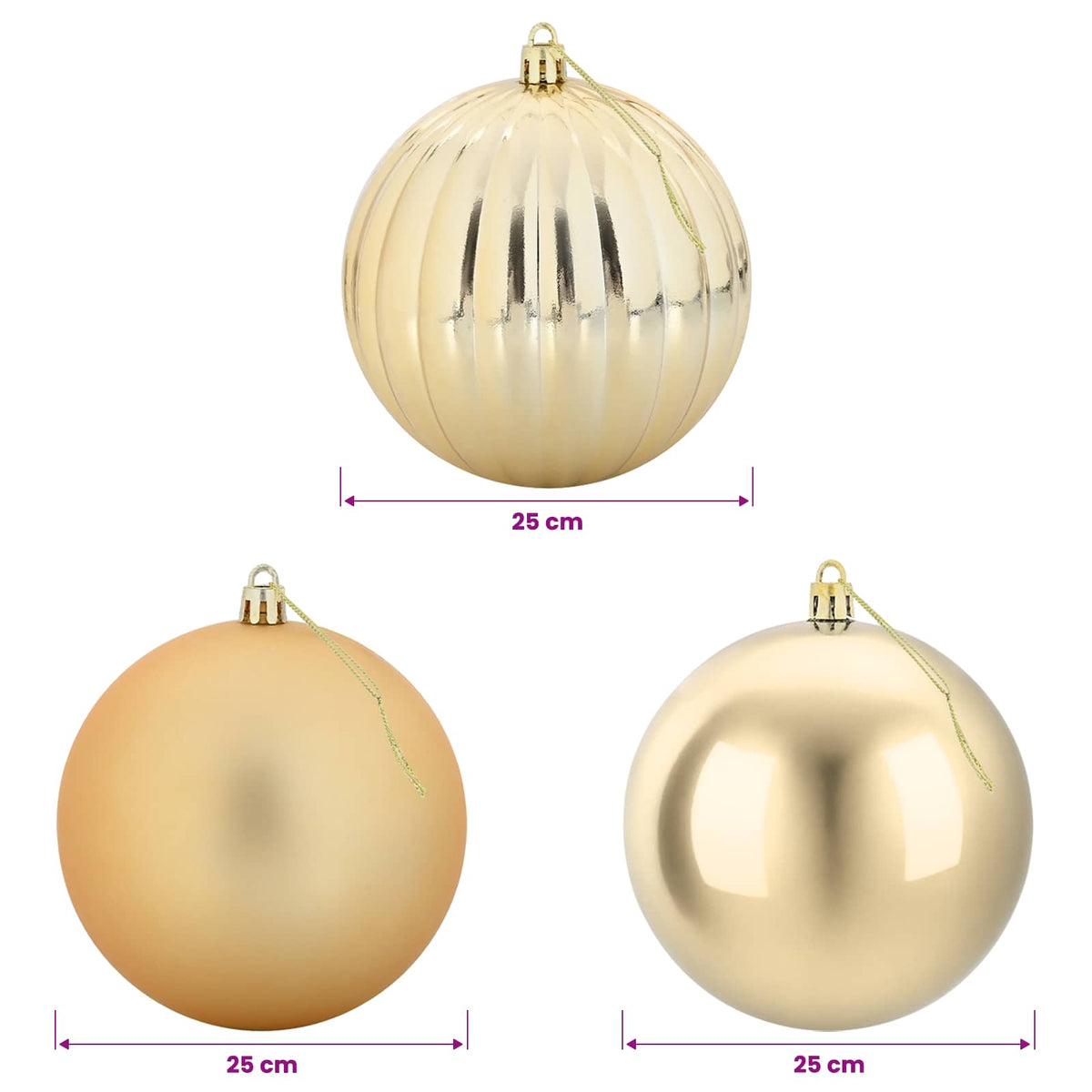 Christmas Ball Set XXL 3 pcs Gold Dia. 25 cm Plastic