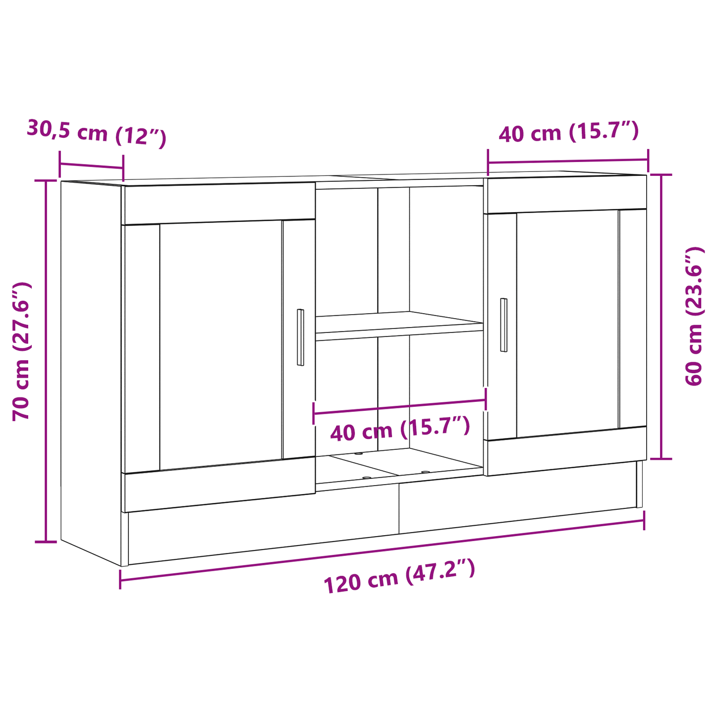 Sideboard Black Oak 120 x 30.5 x 70 cm Engineered Wood