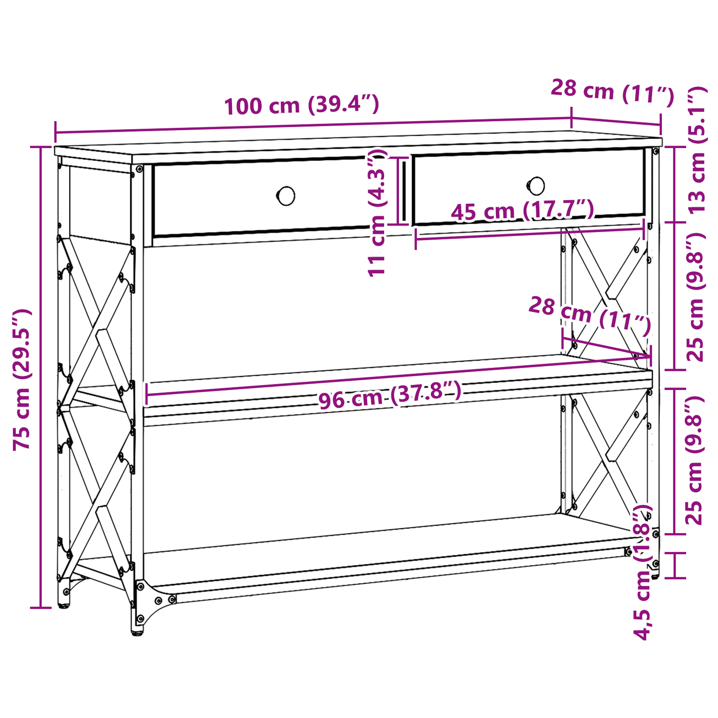 Console Table Black oak 100 x 28 x 75 cm