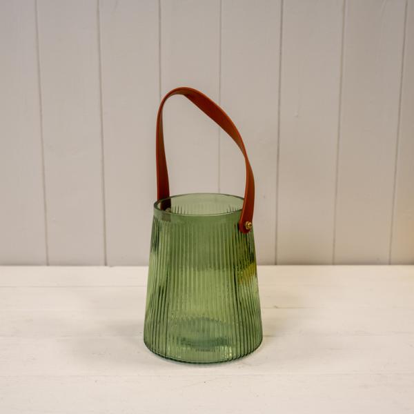 Vintage Green Ribbed Glass Bottle L7.4cm W7.4cm H9.9cm W150g