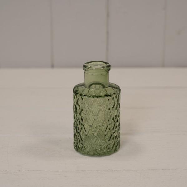 Vintage green Tall Glass Ribbed Vase 14cm x 29.5cm 11cm