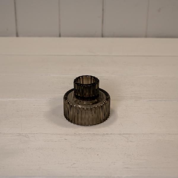 Warm Grey Glass Ribbed Vase