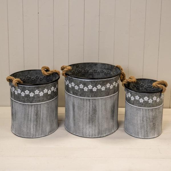 Set of Four Vintage Cylinder Bee Zinc Planters Set of Four Vintage Cylinder Bee Zinc Planters