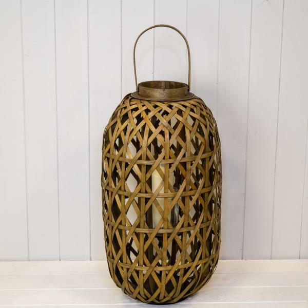 Large Oval Bamboo Lantern with Glass Insert H65 D35cm