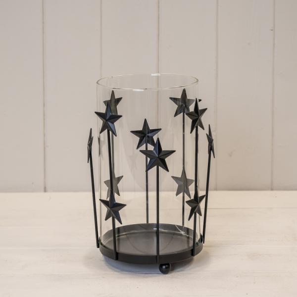 Small Black Metal House Scene Candle Holder with Glass Insert