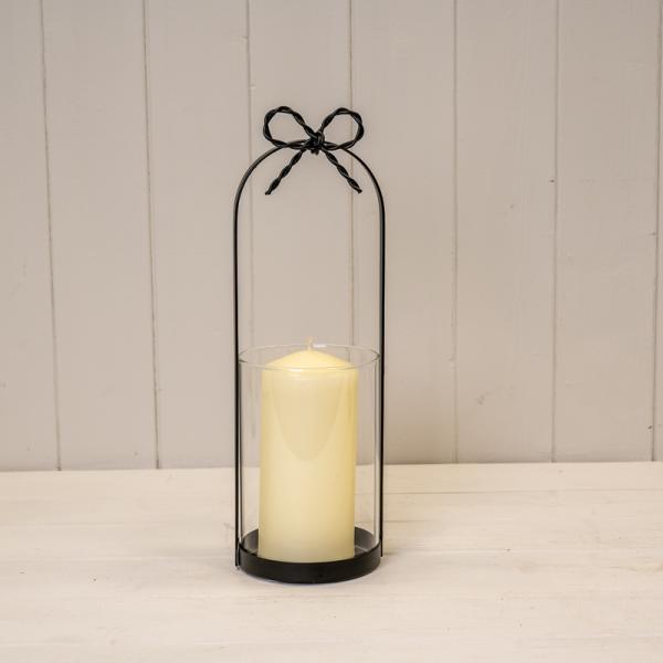 Large Black Metal Candle Holder with Bow