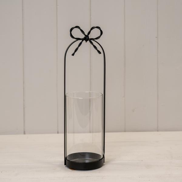 Medium Black Metal Candle Holder with Bow