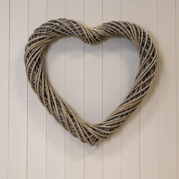 Grey Heart Thick Willow Wreath 50cm