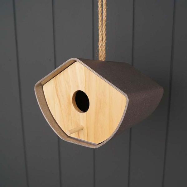 Earthy Natural Bamboo Japandi Birdhouse (16cm)