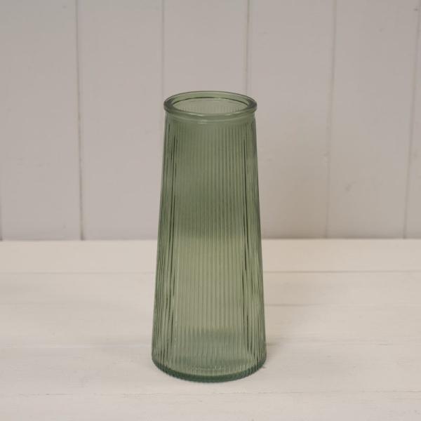 Vintage Green Tall Ribbed Vase H22.5cm D10cm Weight-595g